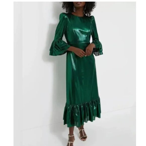 Pomander Place Dresses & Skirts - Tuckernuck Emerald Green Crinkle Lurex Lillith Dress Large Retail $188